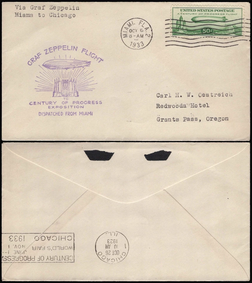 SAVOYSTAMPS - USA Cover - Graf Zeppelin FDC 1933 - C18  - Miami Oct 6th, 1933 - Image 1 of 1