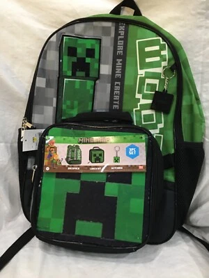 Mochila Minecraft 17" con lonchera bolsillo lateral llavero regalo escuela nueva con etiquetas Foto 1 de 4
