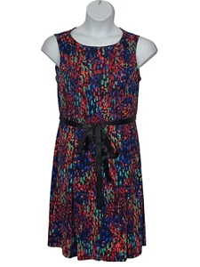NWT-Women's size L red multi colored sleeveless knee length pleated dress - Picture 1 of 5