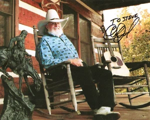 CHARLIE DANIELS HAND SIGNED 8x10 COLOR PHOTO+COA AWESOME POSE TO STEVE - Picture 1 of 1