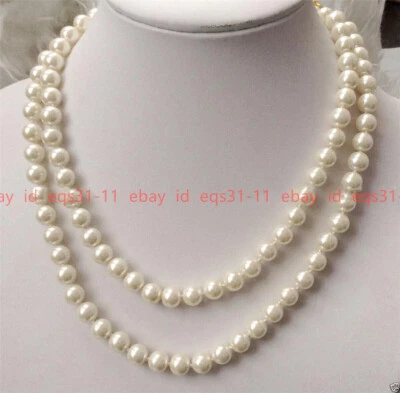 Moda 8/10/12mm Blanco Concha Perla Redonda Collar 16-36" (Perlas No reales) Foto 1 de 4