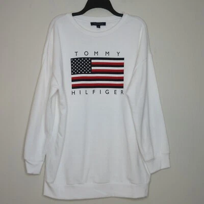 Tommy Hilfiger Womens Long Sleeve American Flag Crew Neck White Sweatshirt L B25 - Image 1 of 4