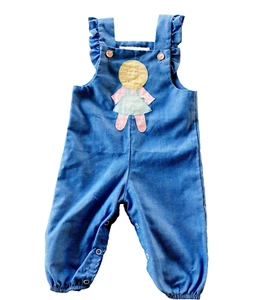 Vintage Maggie Mackall Mädchen Overall Strampler Chambray Rüschen blau Small 6 Monate - Bild 1 von 12