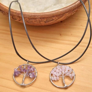 Crystal Chip Tree Of Life Pendant Necklace Healing Gemstone Jewellery Gift - Picture 1 of 5