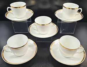 (5) Haviland Donhoff Cups Saucers Set Antique Gold White H&Co Limoges France Lot - Picture 1 of 24