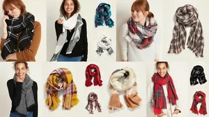 NWT Old Navy Long Flannel Blanket Scarf Wrap Shawl Plaid Checked Tartan Pashmina - Picture 1 of 26