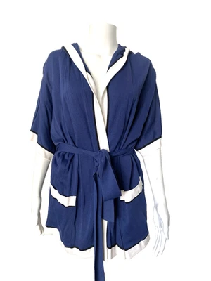 NUEVO CON ETIQUETAS Bata Escada M Azul Blanco Cristal Adorno Faja-Corbata Cinturón DE-38 US-6/8 Foto 1 de 4