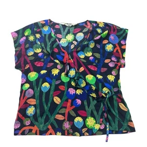 Gorman x Monica Forsberg Top Size 10 Black Multicolour Floral Silk Wrap Blouse - Bild 1 von 7