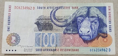 SOUTH AFRICA 🇿🇦 100 RAND BANKNOTE 1999 (P#126b / TORN) - Image 1 of 2