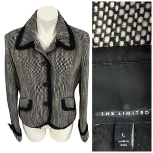 Blazer The Limited Mujer Grande Negro Tweed Chaqueta Carrera Trabajo Oficina Dinero Antiguo - Imagen 1 de 15