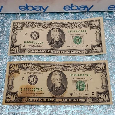 ✅️⭐️1988 A Series $20 Twenty Dollar Bill USA & 1995 Series B58160874D B50853192A - Image 1 of 4