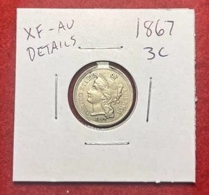 1867 Three 3 Cent Nickel Piece 3C US Antique Type Coin - Picture 1 of 2