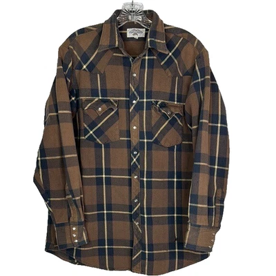 Vintage Eagle's Crest Brown Blue Pearl Snap Button Down Long Sleeve Shirt LT - Image 1 of 4