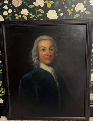 Retrato georgiano sobre lienzo The Gentleman In Blue circa 1740 Foto 1 de 3