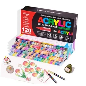 120 Color Acrylic Paint Markers, Soft Brush Tip Acrylic Paint Pens,Quick - Picture 1 of 7