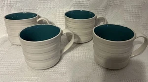 Isaac Mizrahi Kaffee Tee Tassen Tassen weiß mit türkis blau innen 4er Set Karibik - Bild 1 von 10