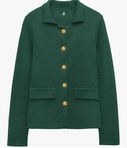 Grüne Strickjacke Pullover Damen Jacke Kragen Goldknöpfe Langarm Damen S NEU - Bild 1 von 8