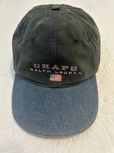 Vintage Chaps RL Ralph Lauren Denim Bill Navy Plaid Strap Back Hat Cap - Picture 1 of 9