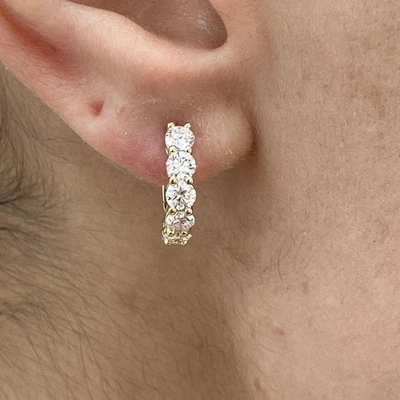 Round Lab-Created Diamond Hoop Earrings 1.40ct F/VS 14K Yellow Gold - Image 1 of 4