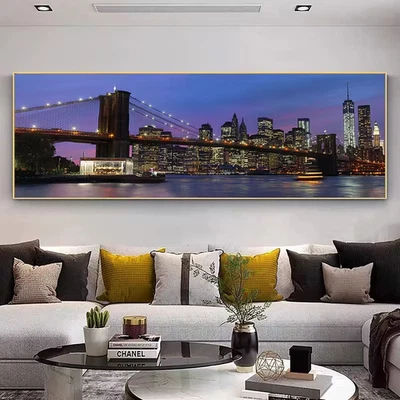 Panoramic Manhattan Bridge & One World Trade Center Canvas Wall Art Home Decor - Image 1 of 4