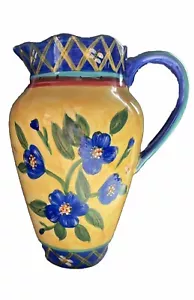 Jarra Normandía 10 pulgadas Centrum Linda Raffel festoneada flores azules abejas amarilla - Imagen 1 de 10
