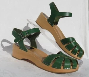 $340 SWEDISH HASBEENS Women’s 7.5 37 Green Leather Debutant Sandals Shoes in Box - Picture 1 of 9