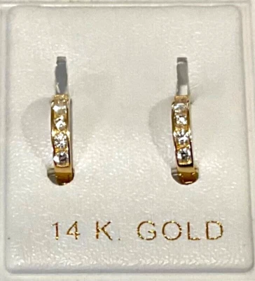 New 14K Yellow Gold Baby 10 mm Huggie Earrings w/CZ Stones - Image 1 of 2
