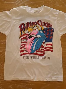 Vintage Rolling Stones 1989 Steel Wheels North American Tour Large White T-shirt - Picture 1 of 18