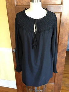 Lands End 16 NWOT Black Lightweight Flowy Long Sleeve Tunic Top - Imagen 1 de 9