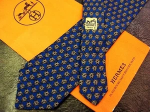 HERMES  Neck tie Silk Navy Blue Logo  japan seller N0114 45 Made in France - Picture 1 of 2