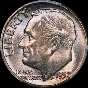 Toned 1957 Roosevelt Dime PCGS MS67 - Picture 1 of 3
