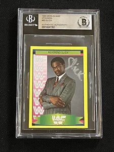 SLICK 1993 MERLIN WWF STICKERS SIGNED AUTOGRAPHED CARD BECKETT BAS AUTHENTIC - Picture 1 of 2