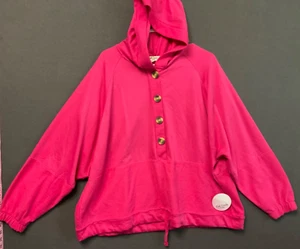 Full Circle Trends Pink Hoodie 2X Gold Button Pullover Drawstring Hem NWT - Picture 1 of 5