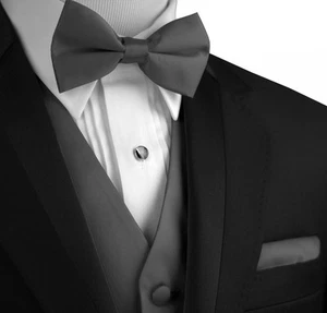 Men's Solid Satin Tuxedo Vest, Bow-Tie and Hankie Set. Formal Dress Wedding Prom - Picture 1 of 35