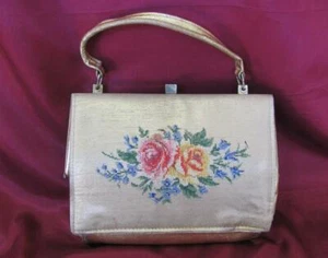 1930s ANTIQUE LADIES WOMENS BAG PURSE HAND EMBROIDERY METAL CLASP - Picture 1 of 12