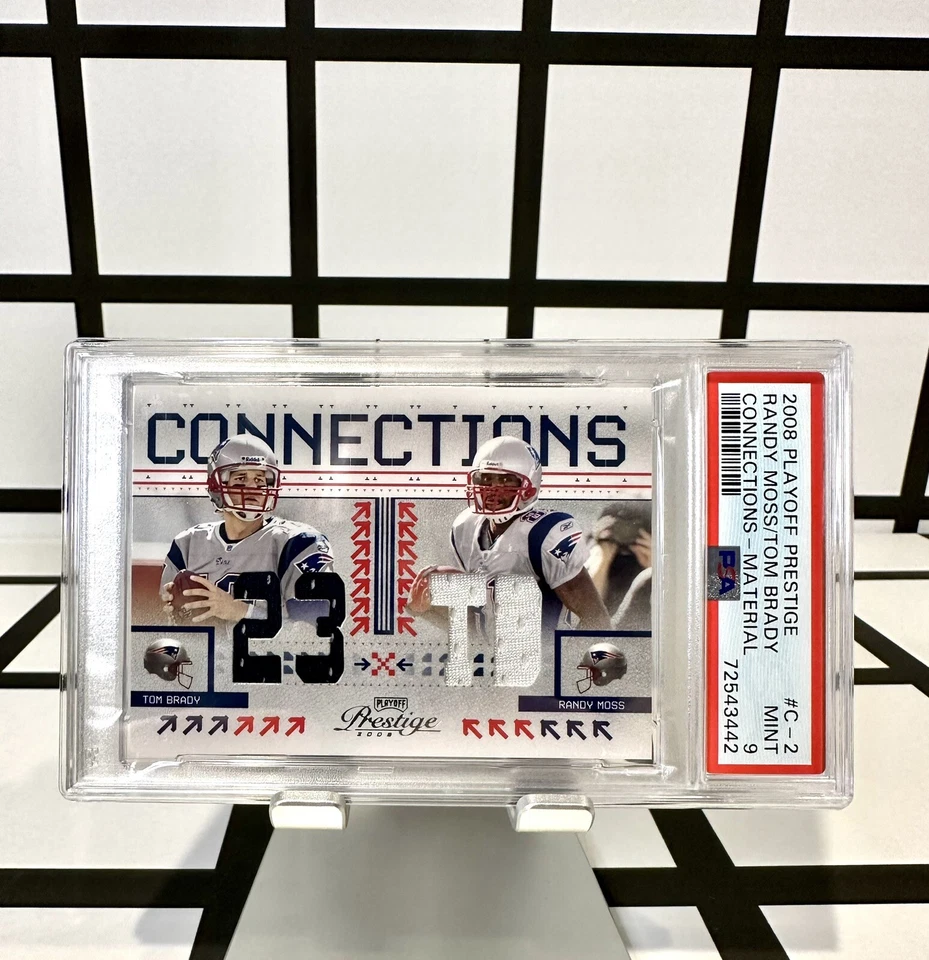 2008 Playoff Prestige Tom Brady Randy Moss Dual Game Used Patch /250 PSA 9 Pop 2 - Image 1 of 2