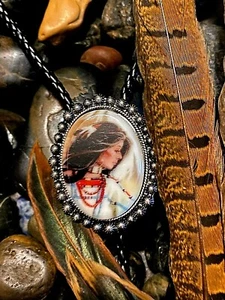 Indian Maiden Portrait Cameo Silver Pendant Lariat Bolo Tie Western Men Woman - Picture 1 of 10