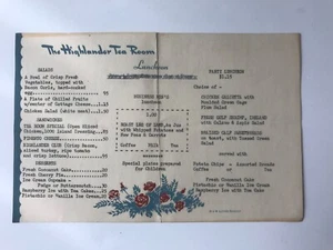 The Highlander Tea Room Luncheon Menu c1950’s Sandwiches Salads Desserts - Picture 1 of 2