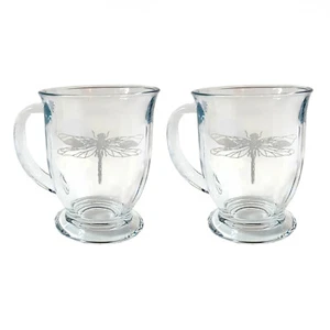 Dragonfly Glass Coffee Mug Set of 2: Free Personalization 16 ounce Glass Tea Cup - Picture 1 of 7