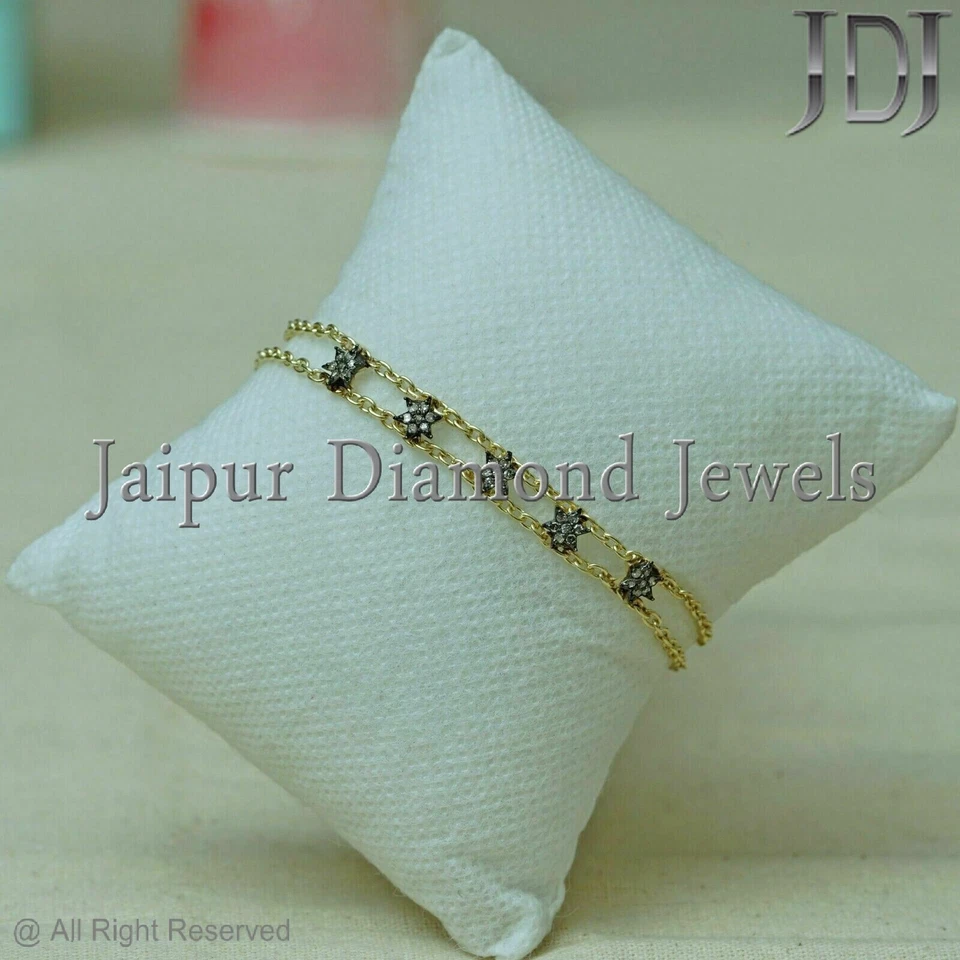 Pulsera Estrella Diamante Oro Vermeil Cadena Plata Simple Esterlina 925 Joyería Regalo Foto 1 de 4