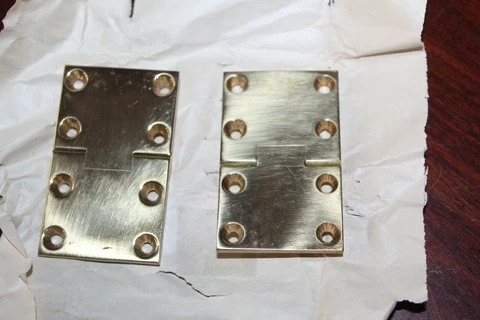 (2) Butler Tray Table Hinges Square Edge Brass Polished Finish 1 1/2 x 2 1/2 Cover