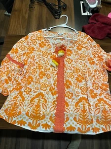 Blusa túnica mujer Plus Crown & Ivy naranja y blanco floral talla 3X - Imagen 1 de 6