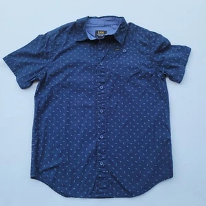 LEE Youth Boys Stretch Fit Button Up Shirt Navy Blue Short Sleeve L (14-16) - Picture 1 of 7