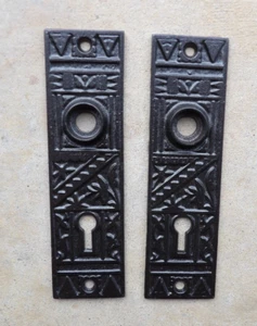 Set of Antique VICTORIAN Escutcheon Keyhole Door Faceplates Backplates Hardware - Picture 1 of 5