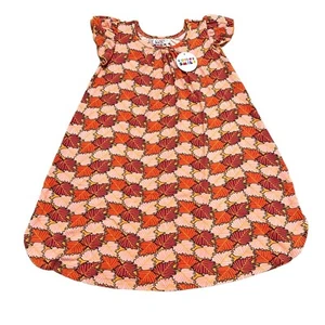 Dot Dot Smile NWT Girls Size 7 Orange Leaves Ruffle Sleeve Swing Twirl Dress - Picture 1 of 5