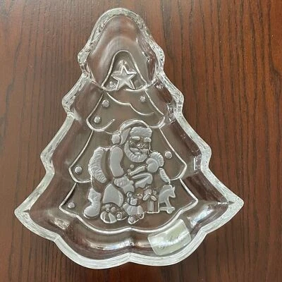 Plato de caramelo GORHAM cristal grabado tradiciones navideñas Polo Norte árbol expreso Foto 1 de 4