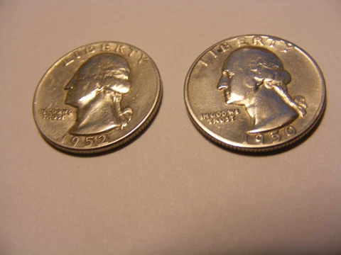1950 D & 1952 P Washington Quarters NICE 90% Silver Coins File# 5568 Cover