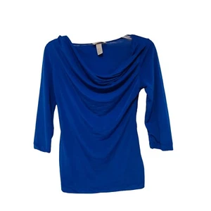 H&M Womens Blue 3/4 Sleeve Draped Neck Top Size S - Picture 1 of 6