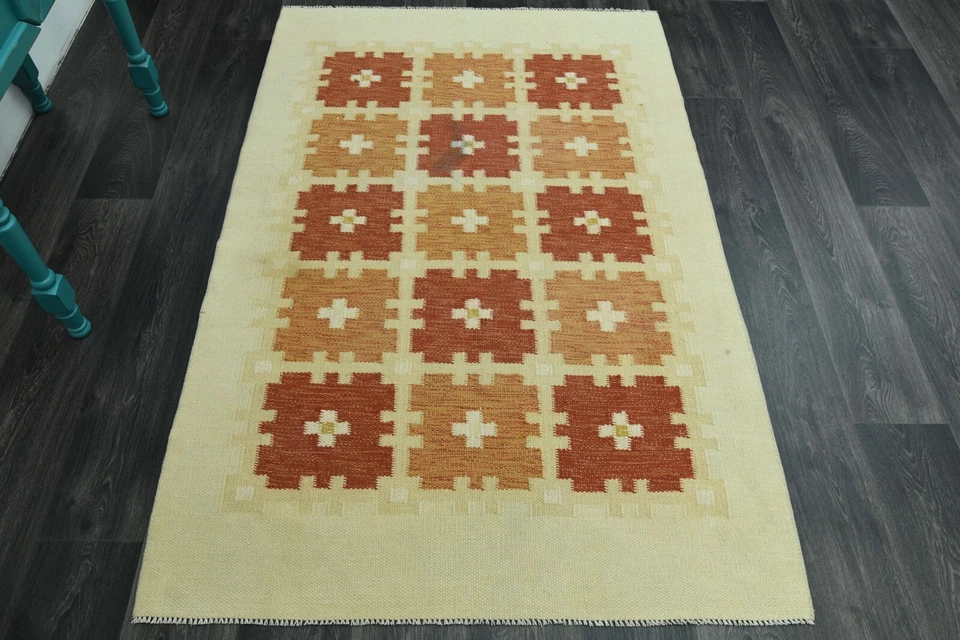 4x5.9 Ft, Neutral Beige Orange Rug, Turkish Rug, Vintage Rug, Oushak Rug - Image 1 of 4