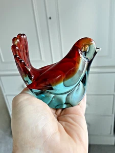 Vintage Murano turquoise red sommerso glass fantail bird attrib. Ferro Lazzarini - Picture 1 of 23